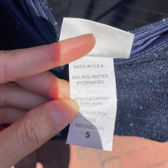 Vintage 90s Y2K – Navy Blue Sparkle Asymmetrical Midi Slip Dress - Picture 10 of 10